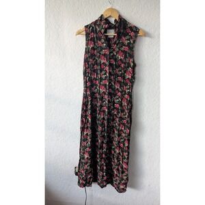 Basic Editions Floral Dress Sleeveless Black Red Green Large Rayon